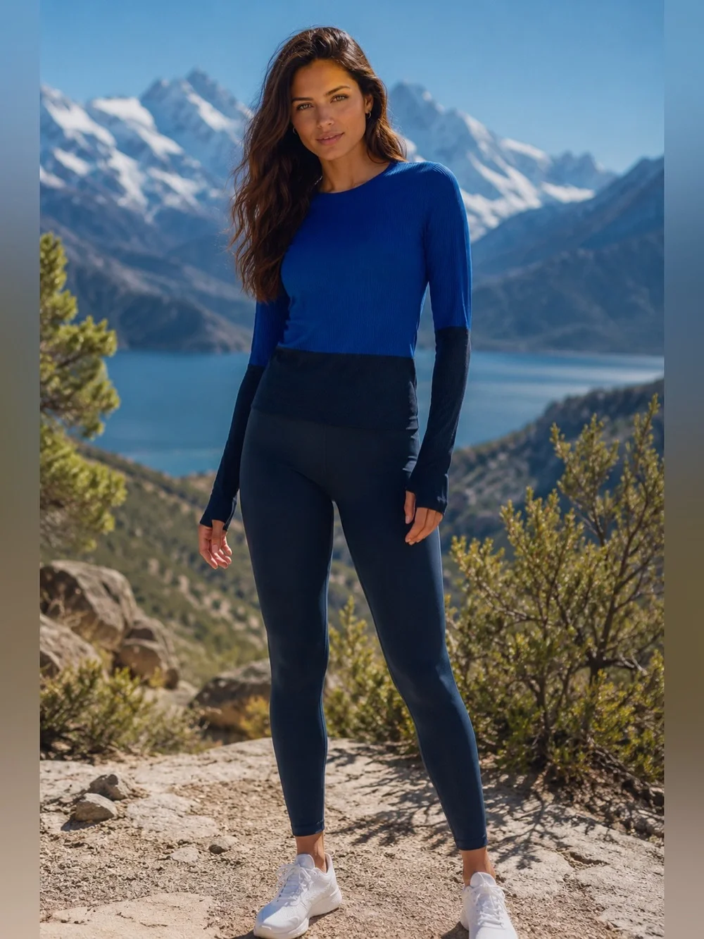 Athleta Two-Tone Ribbed Long-Sleeve Top in Royal Blue and Navy - Picture 7 of 7